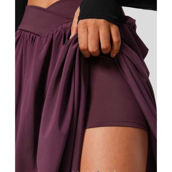 Halara Breezeful Crossover High Waisted 2-in-1 Midi Flare Skirt sz Small Burgund - Picture 5 of 16